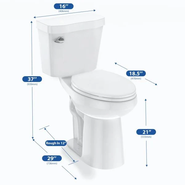 Elongated Two-Piece Toilet with Soft-Close Seat and 1.28 GPF Siphonic Flush