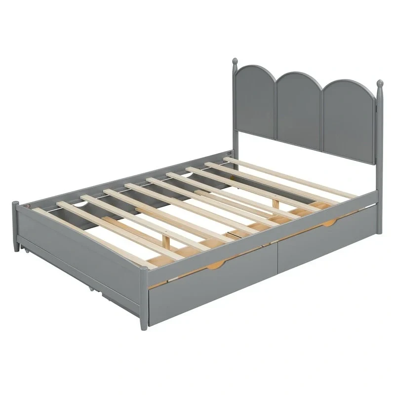 Queen Size Platform Bed with Vintage Headboard - Multifunctional Storage Frame Featuring Twin XL Trundle & 2 Drawers