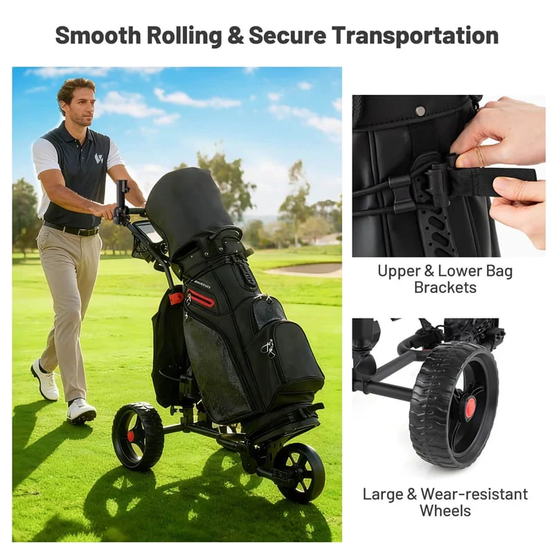 Eletriclife Foldable 3-Wheel Electric Golf Push Cart with Adjustable Handle & 9 Speed Settings