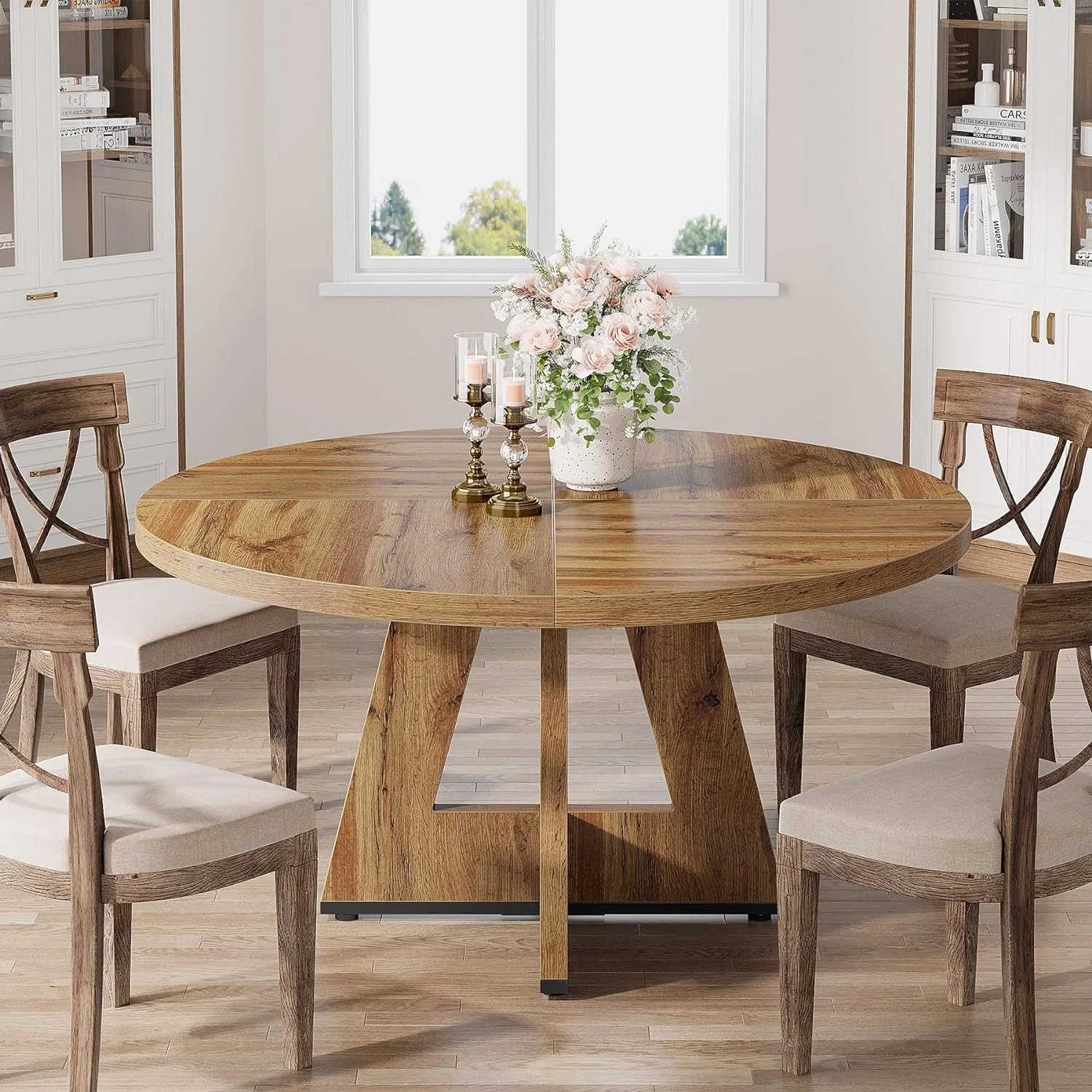 Tribesigns Round Dining Table for 4, Grey Kitchen Table 47 Inch Farmhouse Wood Kitchen Dinning Table for Kitchen Living Room - Image 20