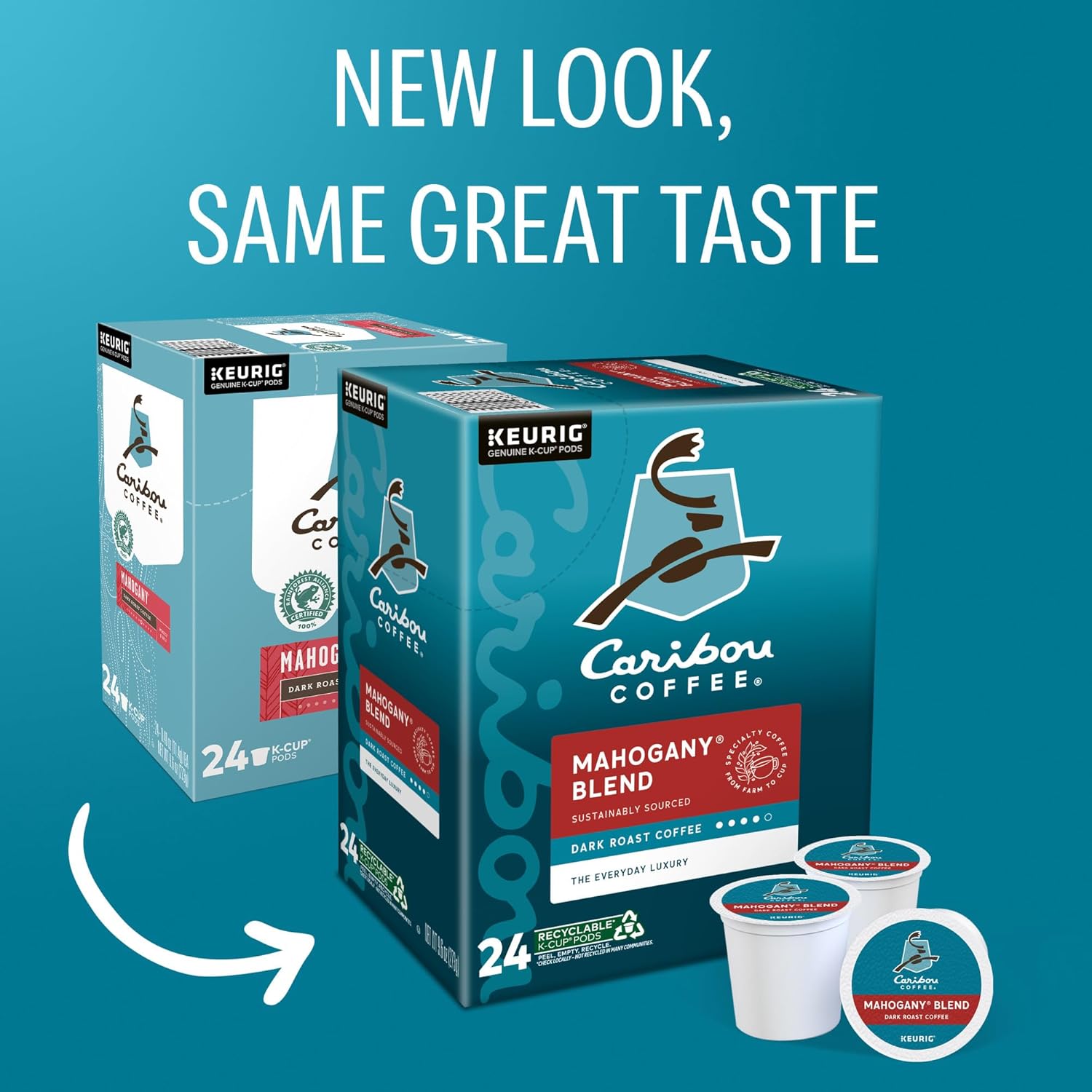 Caribou Coffee Mahogany Keurig Single-Serve K-Cup Pods. Dark Roast Coffee. 96 Count (Pack of 4)