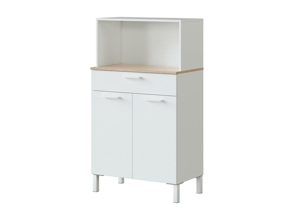 Armario multifunción Abodeia - Mueble de cocina con 2 puertas - Mueble auxiliar polivalente - armario moderno - 72x40h126 cm - Blanco y Roble