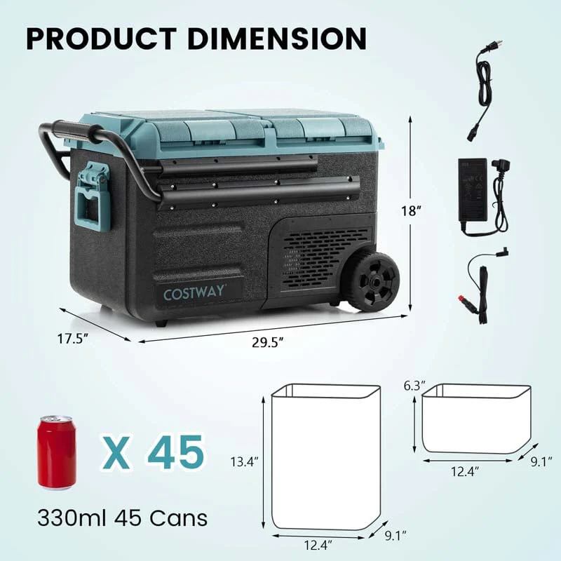 Eletriclife 40 Quart Car Refrigerator with 12/24V DC and 110-240V AC Dual Zone