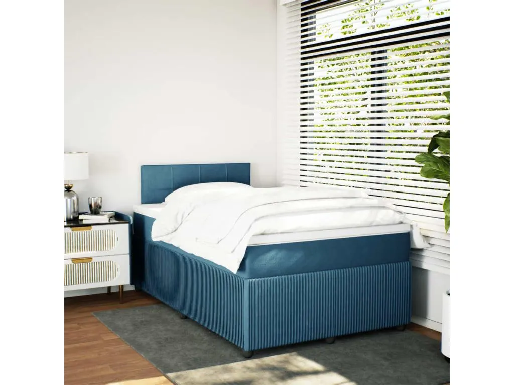 Cama box spring con colchón terciopelo azul 120x200 cm vsd3518755