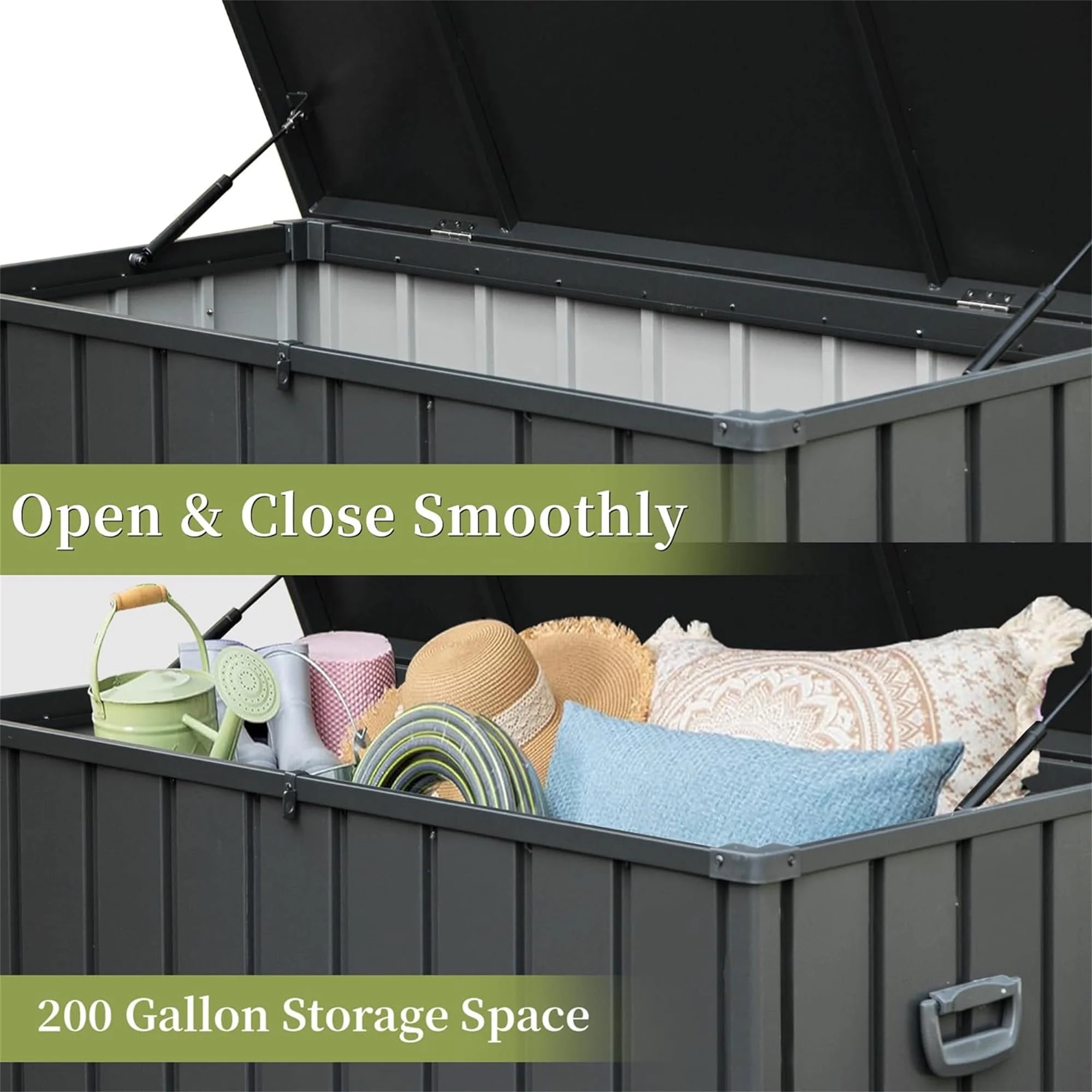 100 Gallon Outdoor Storage Deck Box Waterproof, Large Patio Poolside Storage Bin for Outside Cushions, Throw Pillows, Garden Tools (Dark Gray) - Image 16
