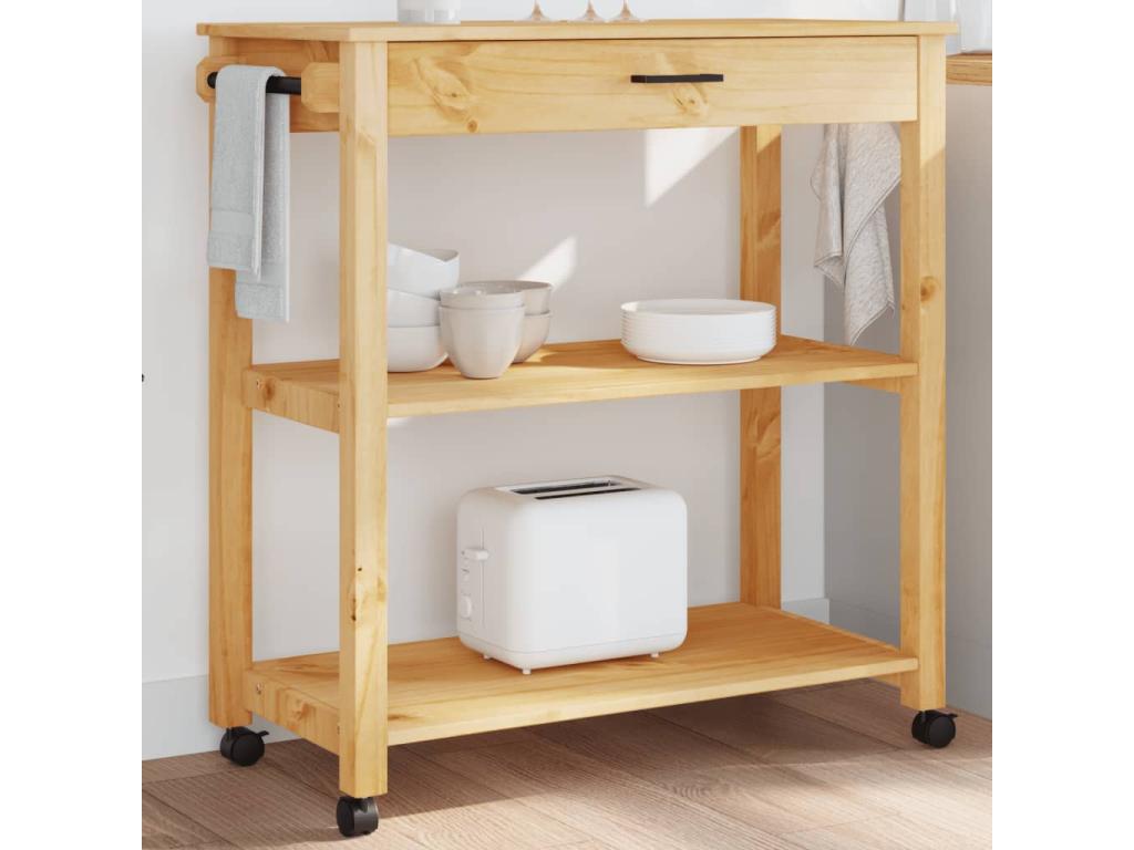Carrito de cocina MONZA madera maciza de pino 84x40x90 cm Marrón
