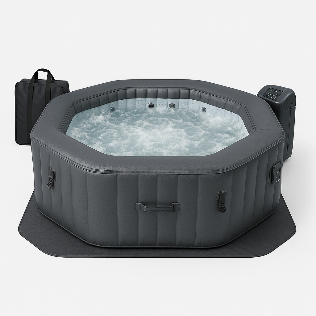 Spa hinchable octogonal gris oscuro PVC reforzado exterior 185x185x70 cm