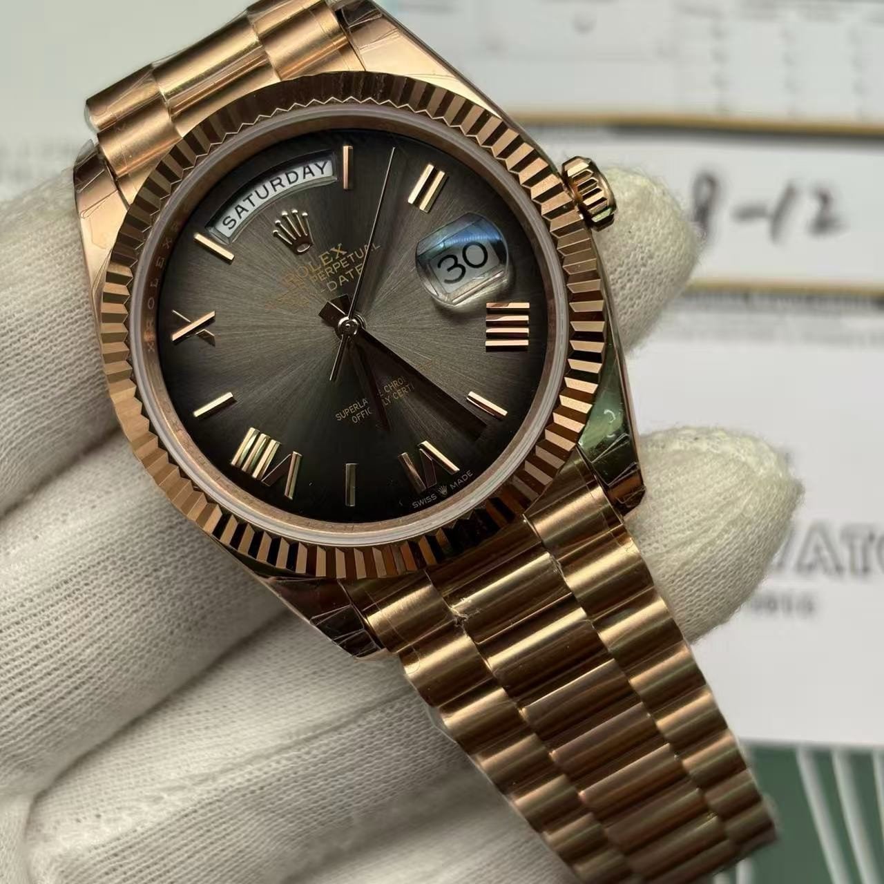Replica Rolex Day-Date 40 Black Smoke Dial