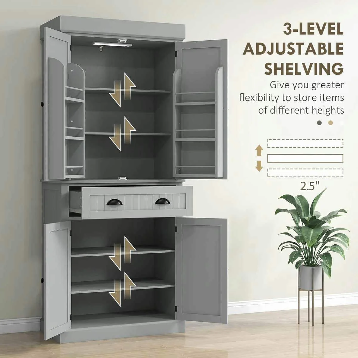 Spaco 17-Tier Kitchen Small Pantry Cabinet with 2 Doors and 6 Adjustable Shelves, Cabinet Pantry, Freestanding 5-Tier Shelving Pantries for Kitchen Storage, Gray - Image 35
