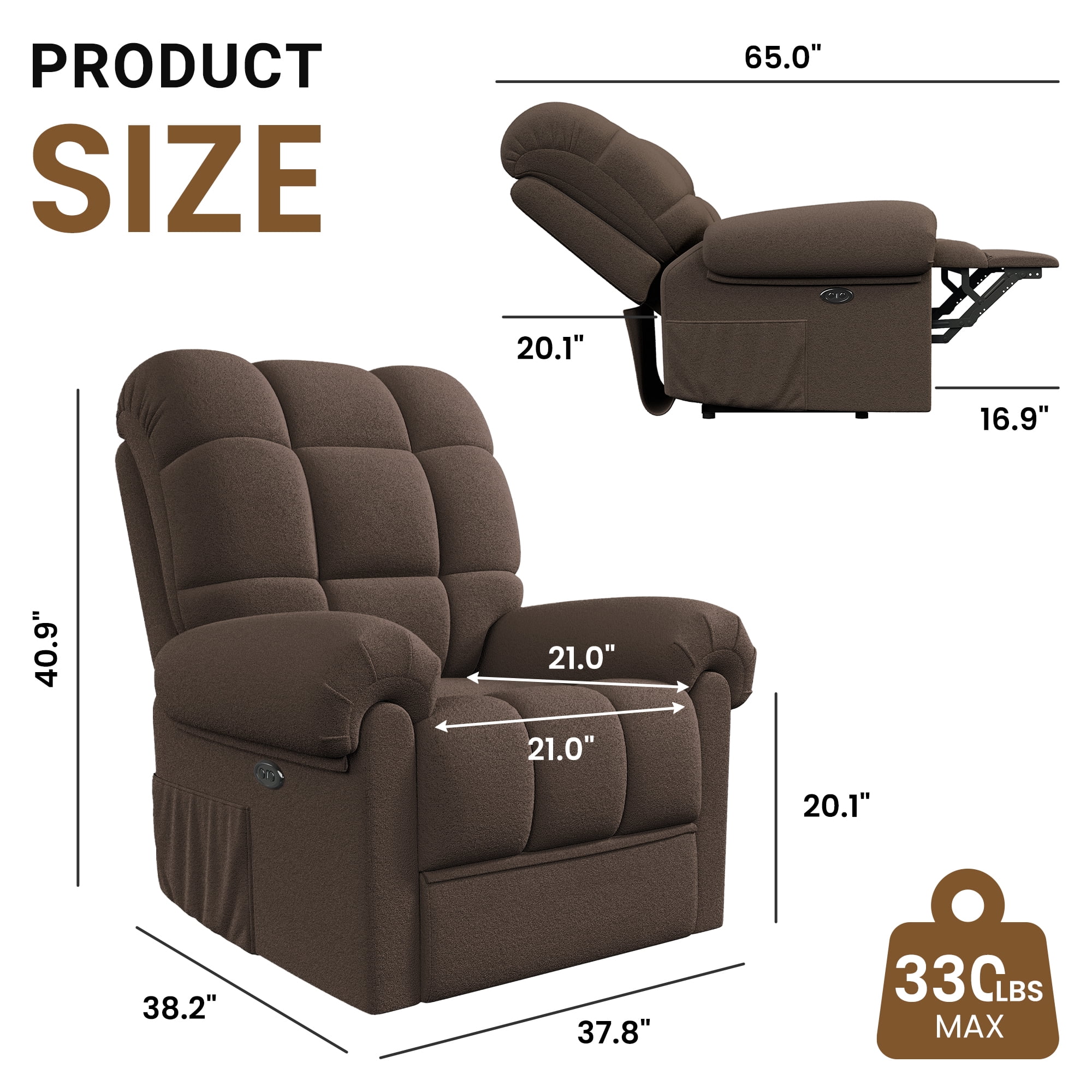 Power Recliner Chair,Electric Recline Sofa Chair for Adults with USB Port,Comfy Teddy Fleece Adjustable Cloud Sofa,Tool-Free Setup,Beige White - Image 31