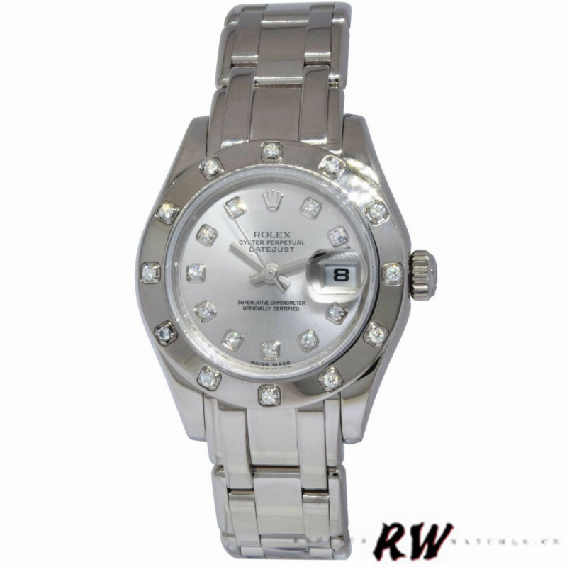 Rolex Pearlmaster 80319 Silver Diamond Dial 29MM Lady Replica Watch