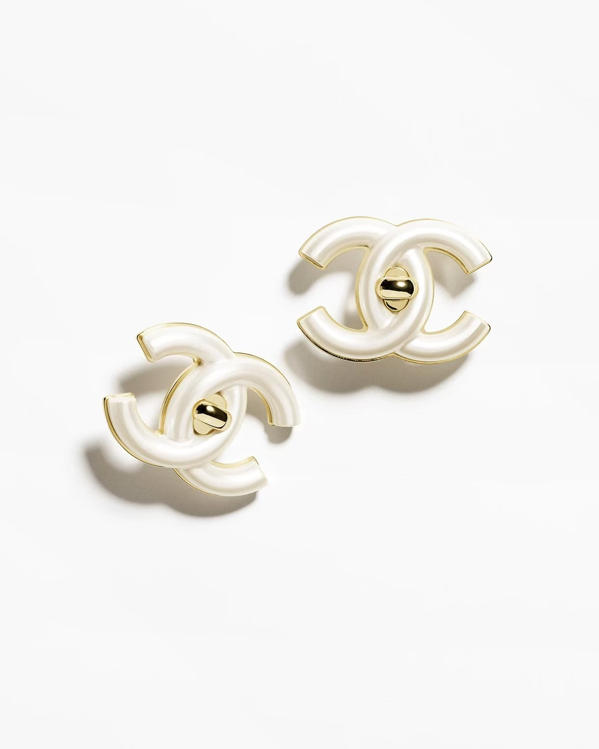 Chanel White Double C Stud Earrings - Original Replica Club