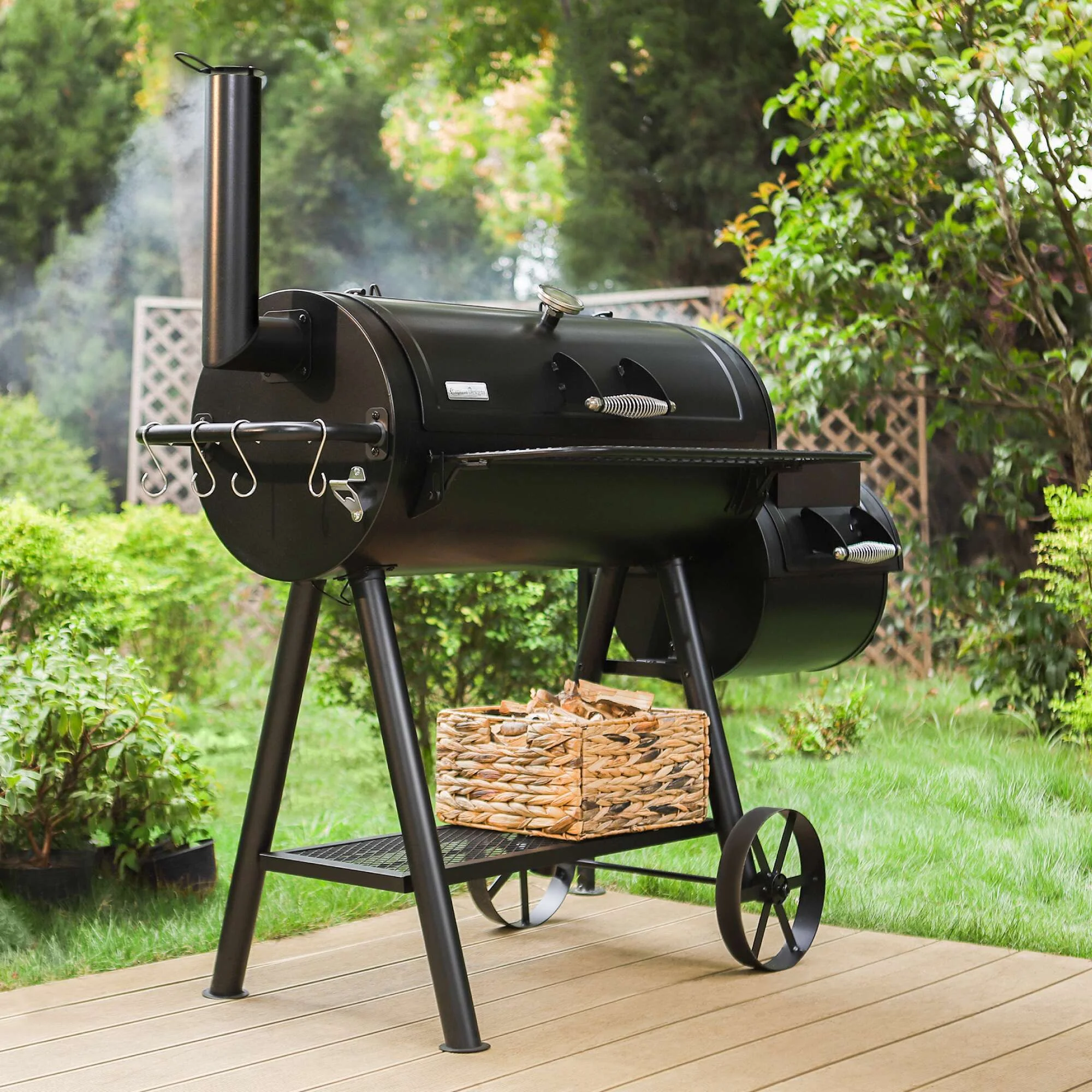 Summit Living Charcoal Grill with Offset Smoker 941 sq.in. Extra Large BBQ Grill Black - Image 4