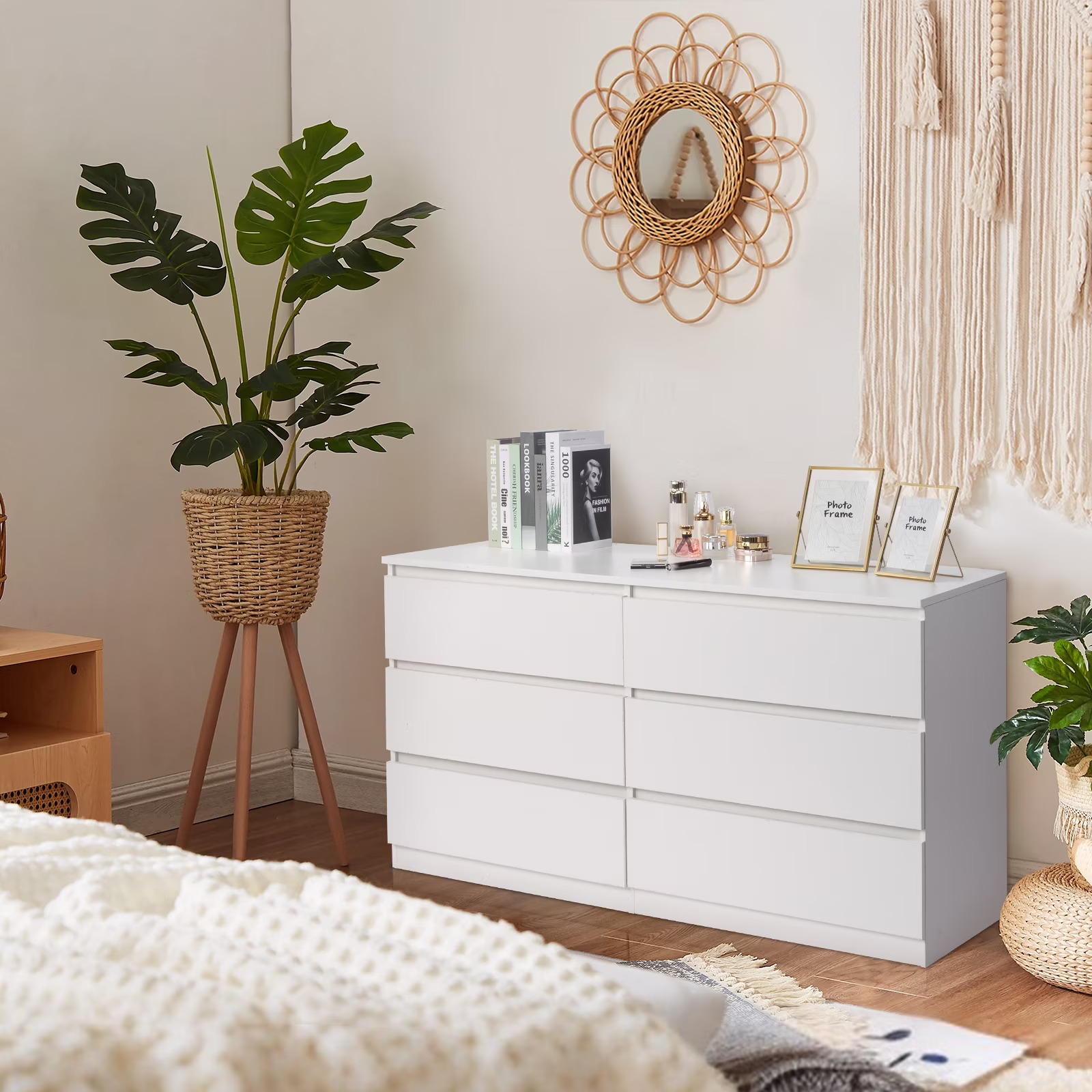 Ktaxon 6 Drawer Double Dresser Wood Dresser Storage Cabinet Drawer Organizer Chest Of Drawers, White - Image 4