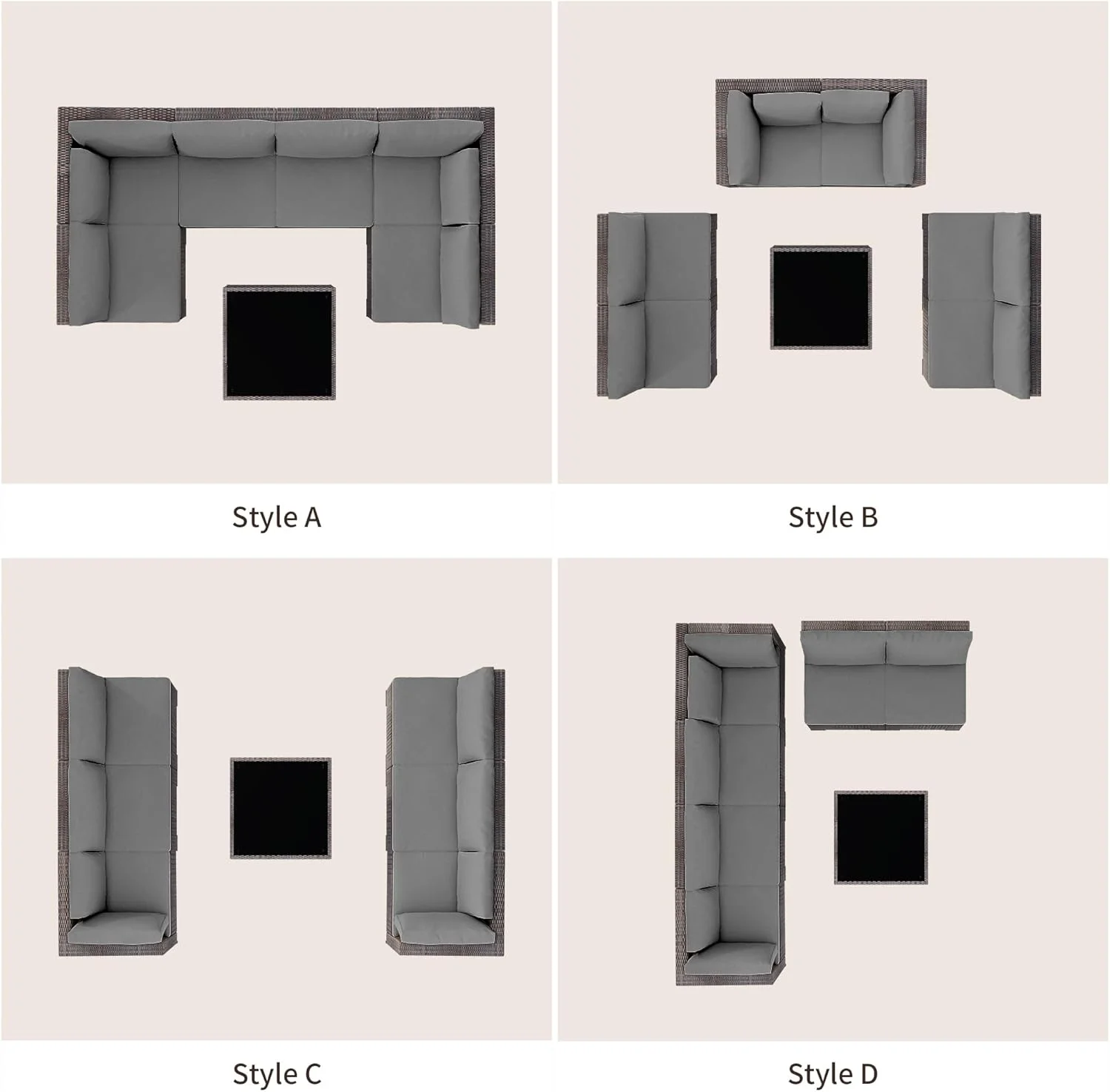 Patio Furniture Set Clearance Lofka Outdoor Sectional Furniture Sofa Set with Tempered Glass Table for Backyard, Garden & Poolside, Gray Cushions - Image 2