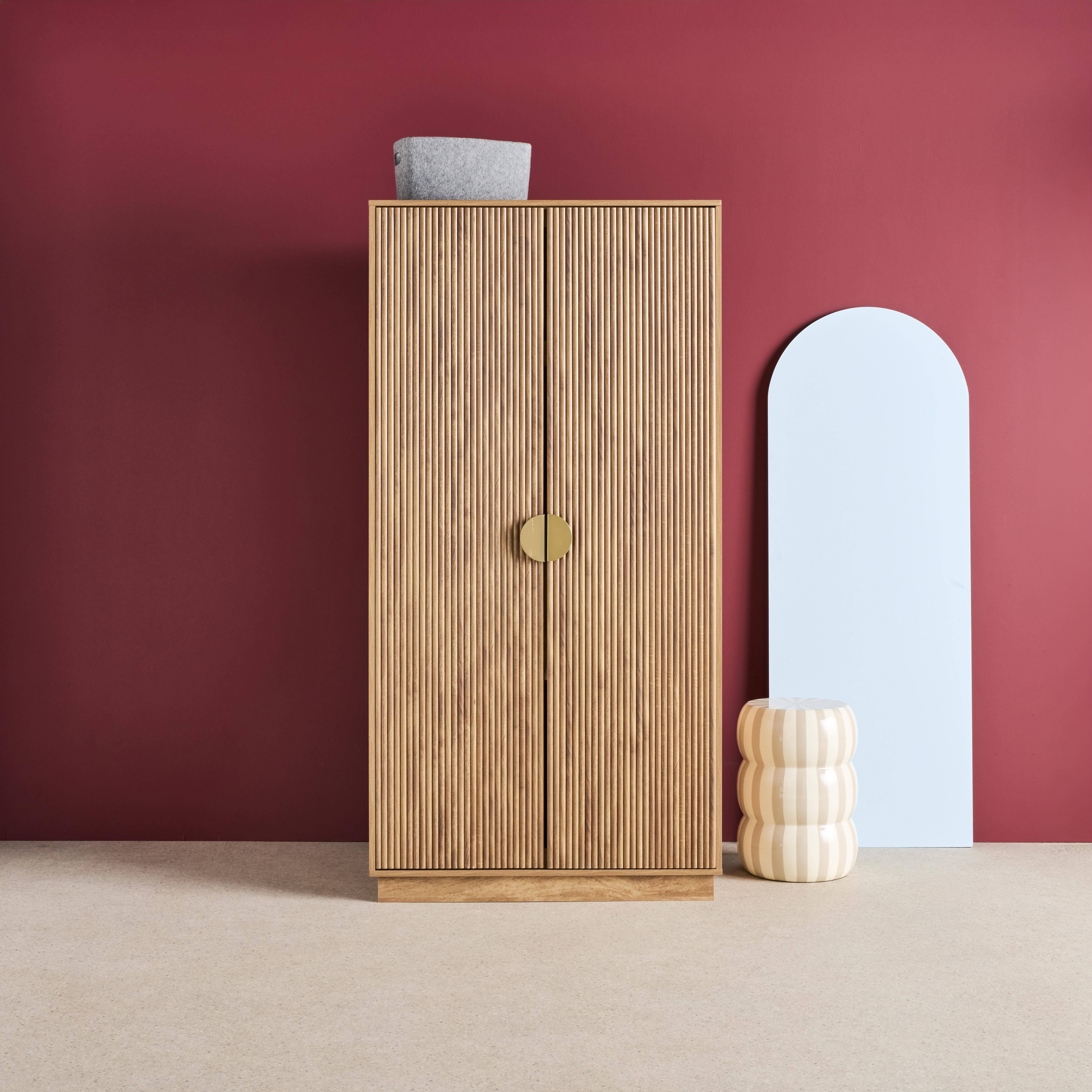 Celian - Armario vestidor efecto madera de mango ranurado, 2 puertas