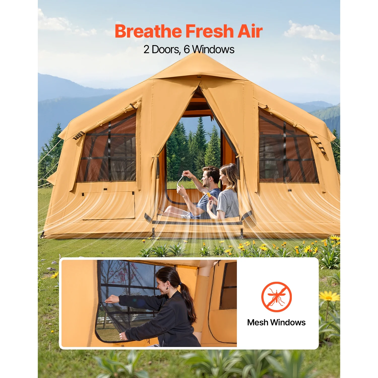 KFFKFF Inflatable Tent for Camping, 15.75 x 11.81 x 7.22 Ft Glamping Blow up Tent for 8-12 People, Air-Filled Camping Shelters, Outdoor Living Tent with Dual Sunroofs, Stove Jack - Image 7