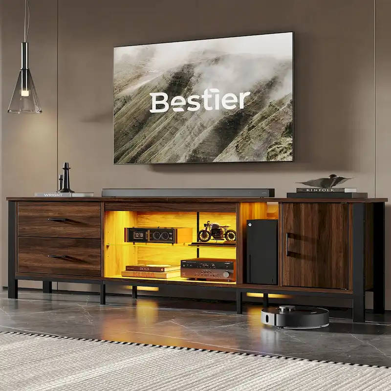 Contemporary 80-Inch TV Stand for 75/80/85 Inch TVs with 2 Drawers