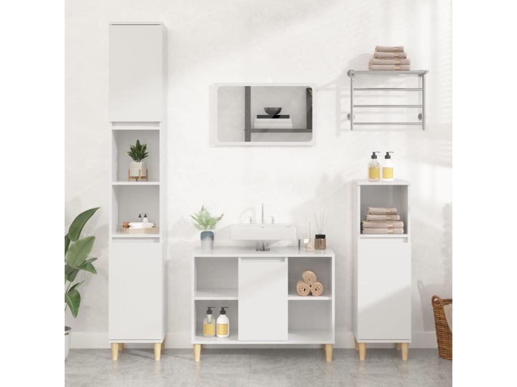 Armario de lavabo madera contrachapada blanco brillo 80x33x60cm