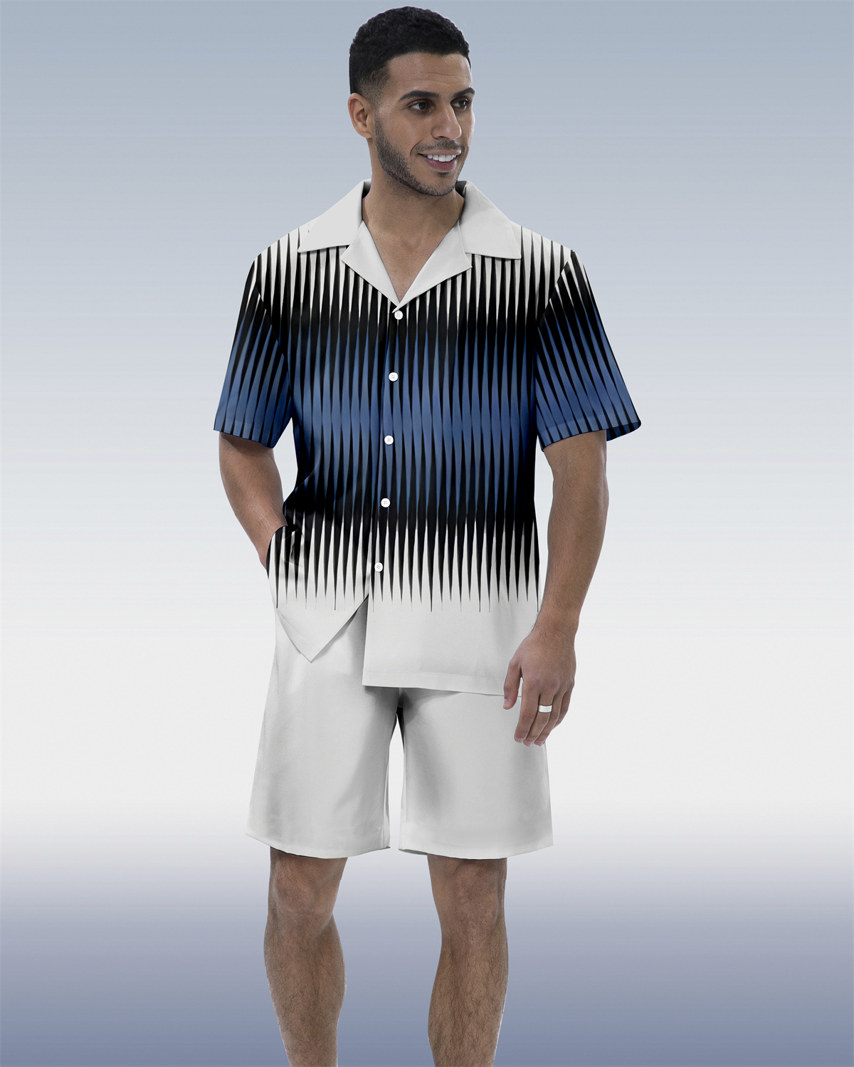 Suitmens Men's Geometric Abstract Art Short Sleeve Shirt Set 205