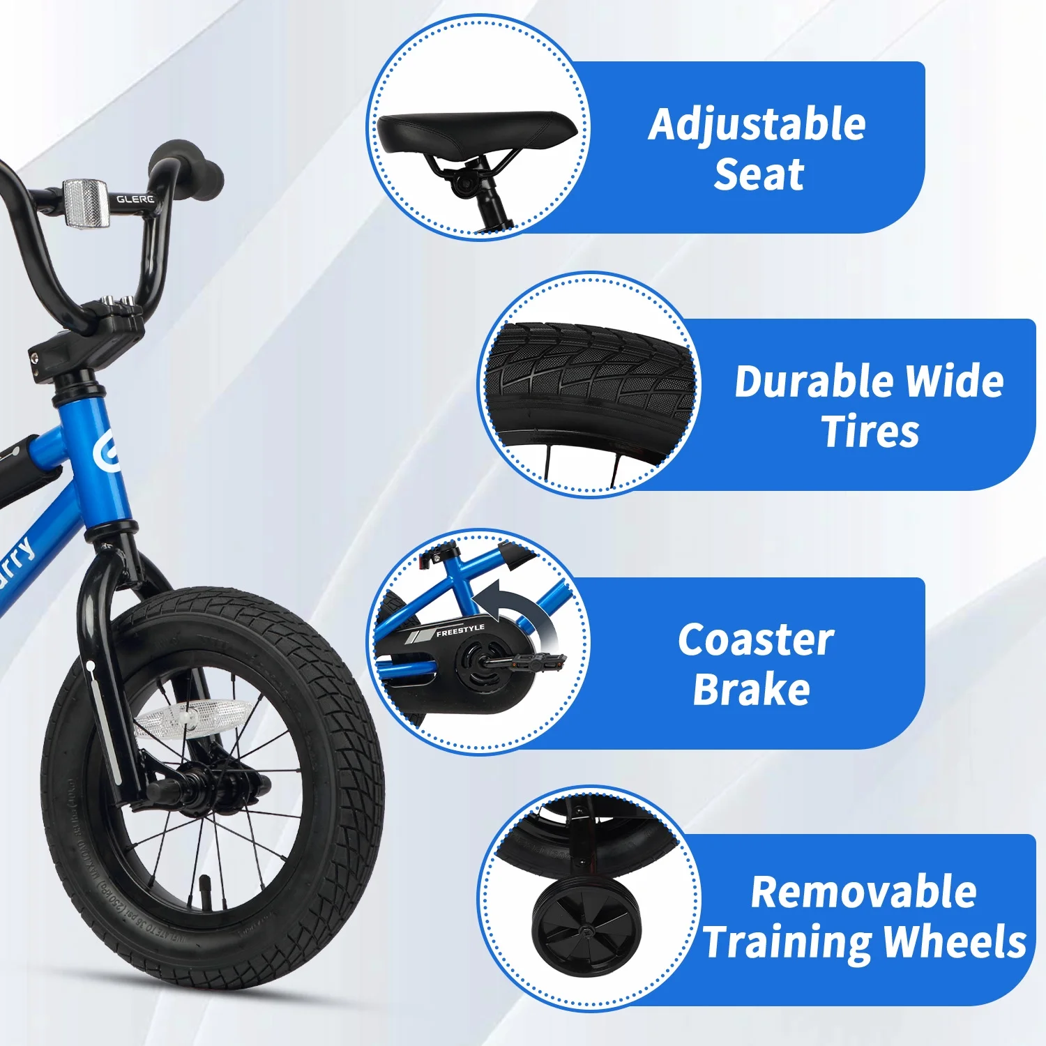 Glerc 14 Inch Little Kids Bike BMX Style Bicycle with Training Wheels Coaster Brake for 3 4 5 Years Old Boys Girls, Blue - Image 46