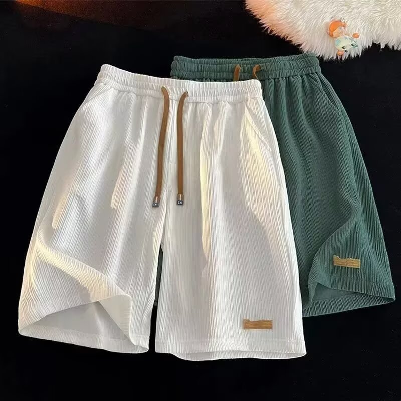 Men's casual shorts, ice silk, summer beach quick-dry, loose fit, large size, trendy mid-length shorts for boys