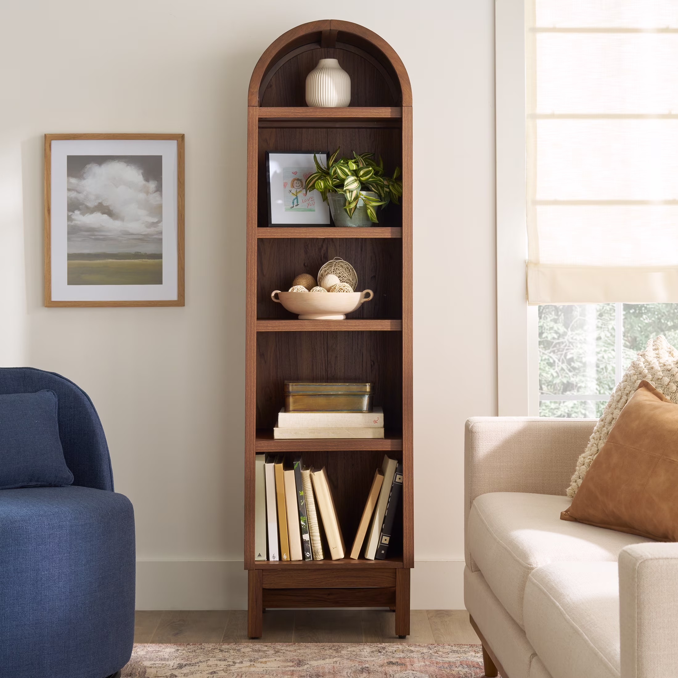 Better Homes & Gardens Juliet Narrow Arch Bookcase, Rich Black and Light Honey - Image 3