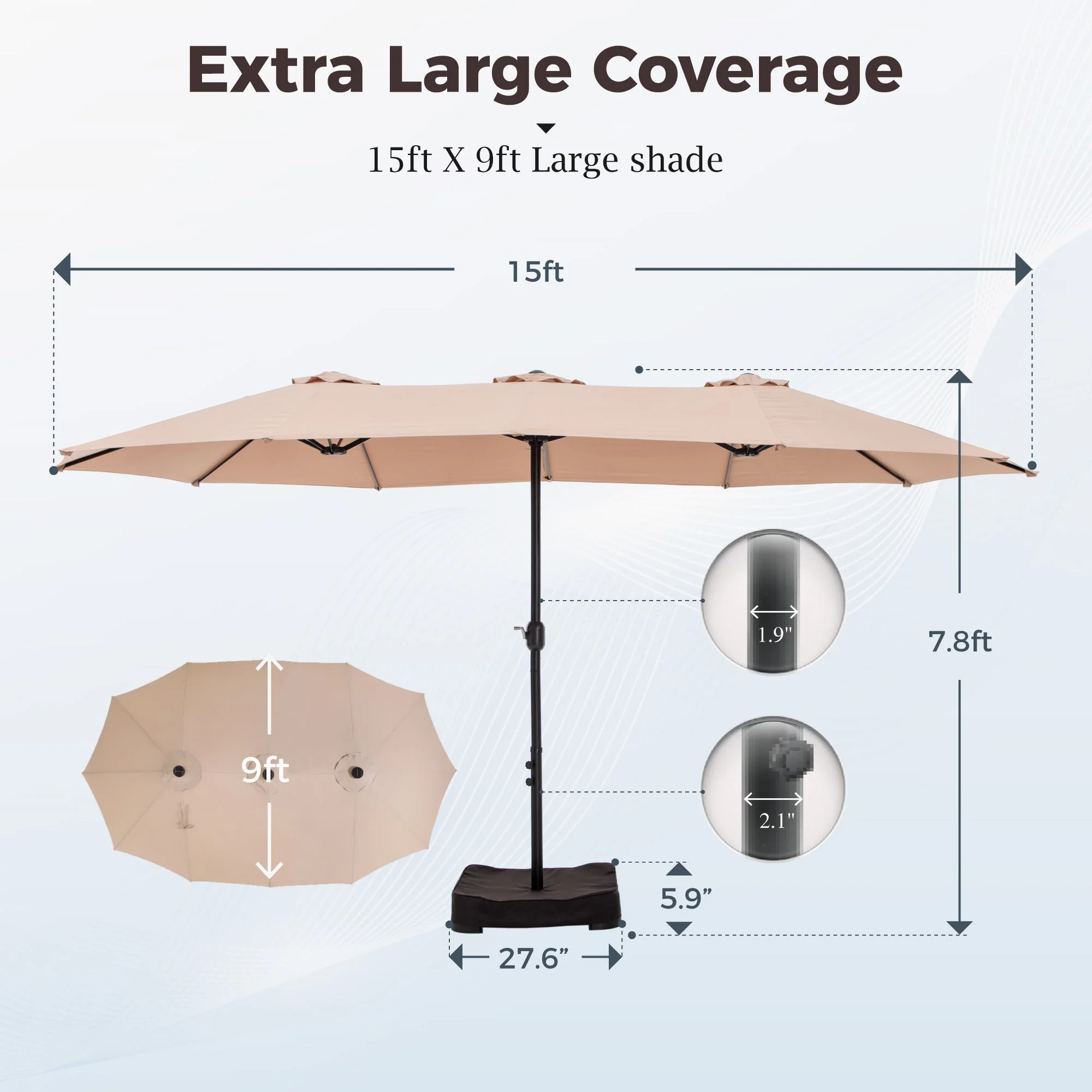 Alpha Joy 15ft Outdoor Patio Umbrella Extra-Large Double-Sided Garden Umbrella with Crank Handle and Base - Smoky Gray - Image 26