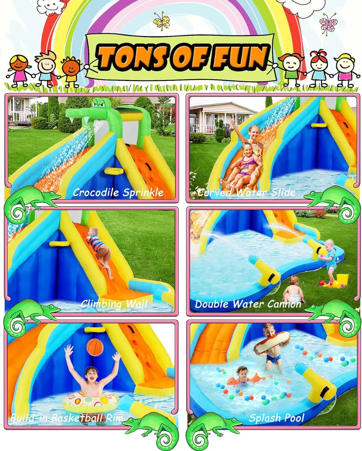 ROOJER Inflatable Water Slide Bounce House 8-in-1 With 450W Blower - Crocodile Water Park - Image 13 ROOJER Inflatable Water Slide Bounce House 8-in-1 With 450W Blower - Crocodile Water Park - Image 13