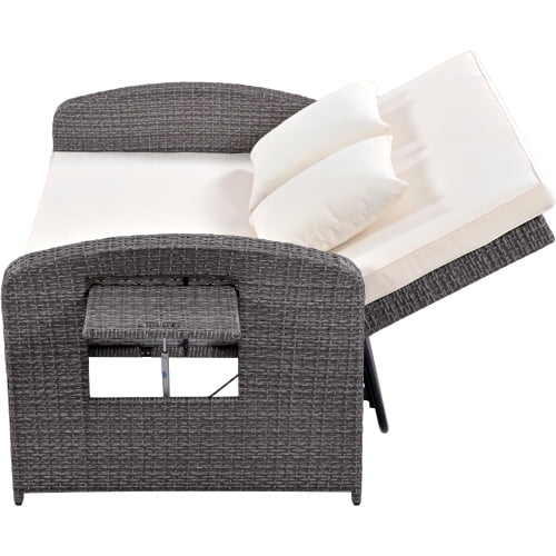 Harper & Bright Designs Rattan Outdoor Double Lounge Chaise 2-Person PE Wicker Outdoor Patio Sunbed with Canopy Cover for Backyard Garden Balcony, Beige+Black - Image 24