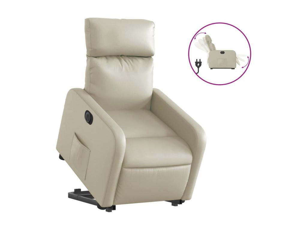 Sillón reclinable elevable eléctrico de cuero sintético crema