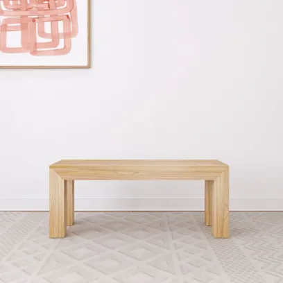 Plank+Beam Modern Dining Bench, Solid Wood Bench for Dining Table, 49", Blonde Wirebrush