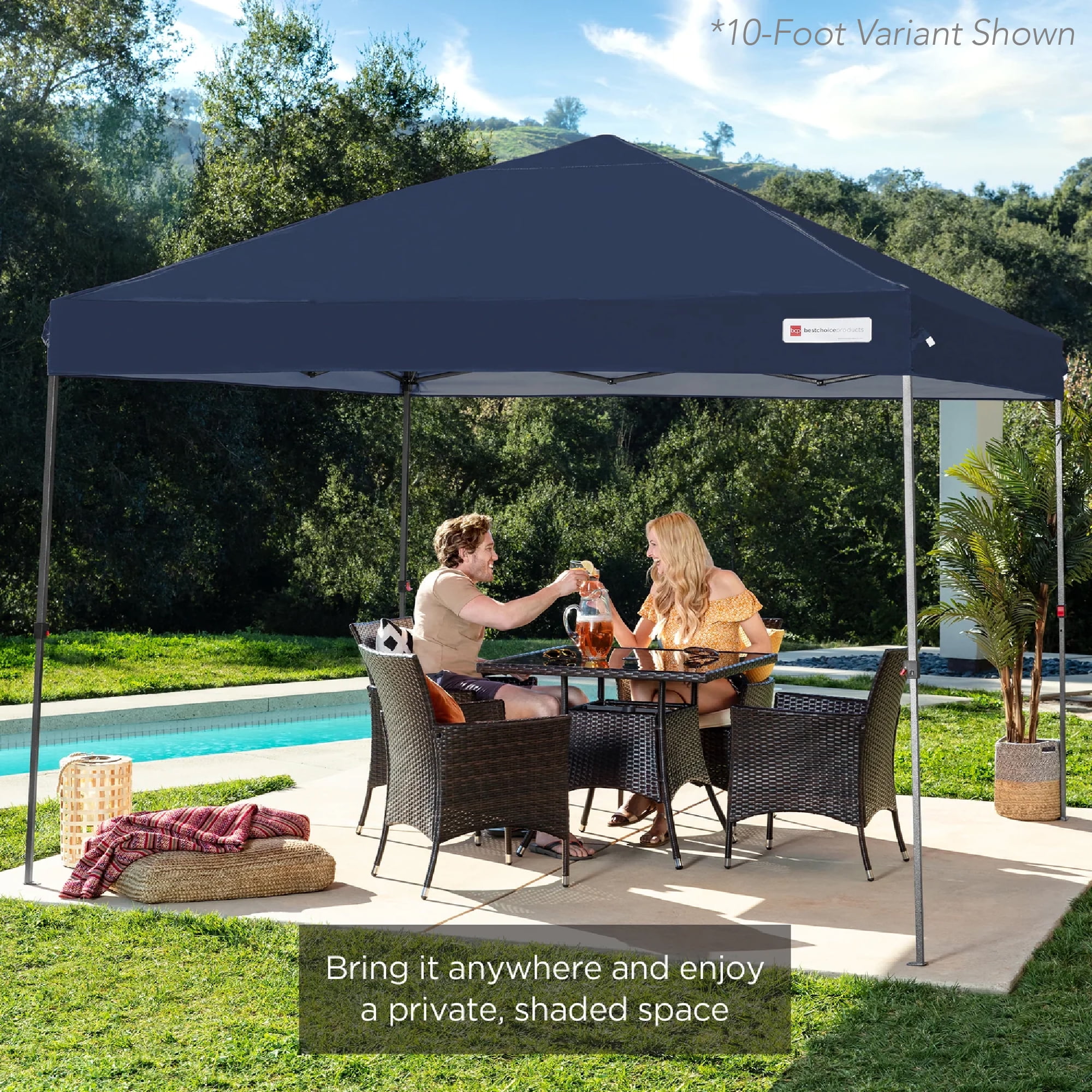 Best Choice Products 12x12ft Easy Setup Pop Up Canopy w/ 1-Button Setup, Wheeled Case, 4 Weight Bags - Navy Blue - Image 12
