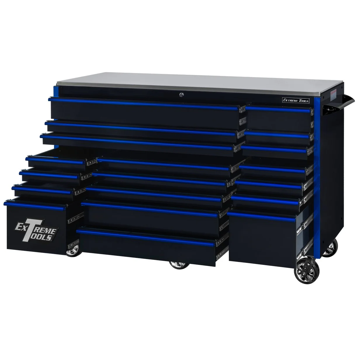 Extreme Tools RX250 Series 72-in x 30-in Roller Cabinet – 19-Drawer – 250 lb Drawer Slides