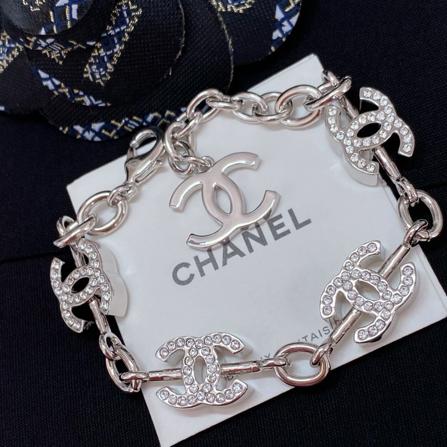 Chanel Hollow CC Chain Rhinestone Silver Bracelet - Original Replica Club