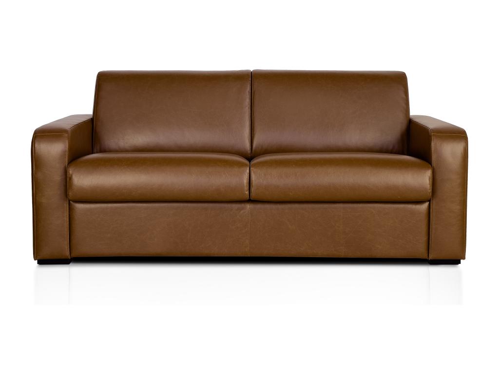 Sofá cama de 4 plazas de apertura rápida en piel de búfalo vintage caramelo colchón de 14 cm
