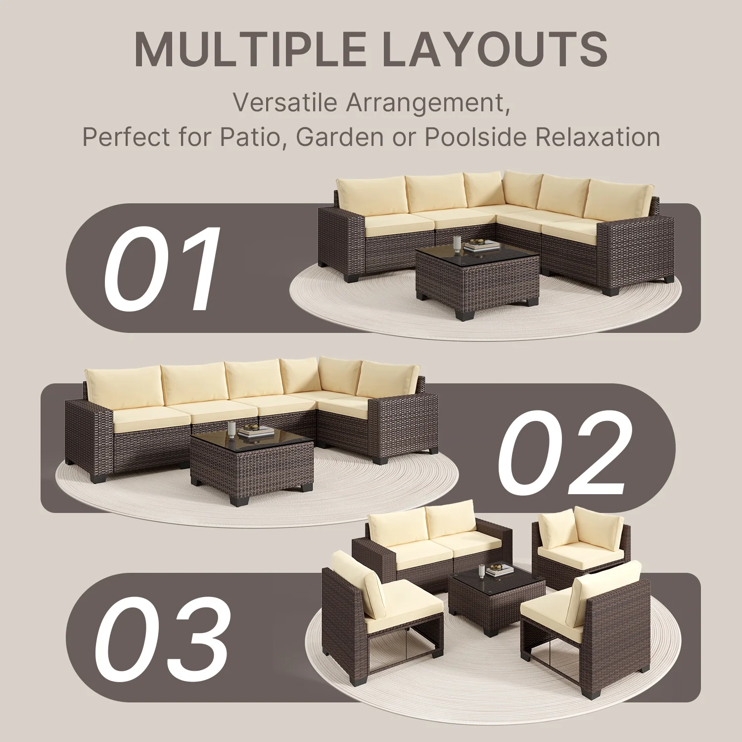 Aiho 7-Piece Rattan Patio Furniture Set , Outdoor Sectional Furniture Set for Patio, Garden, Backyard, Grey - Image 42