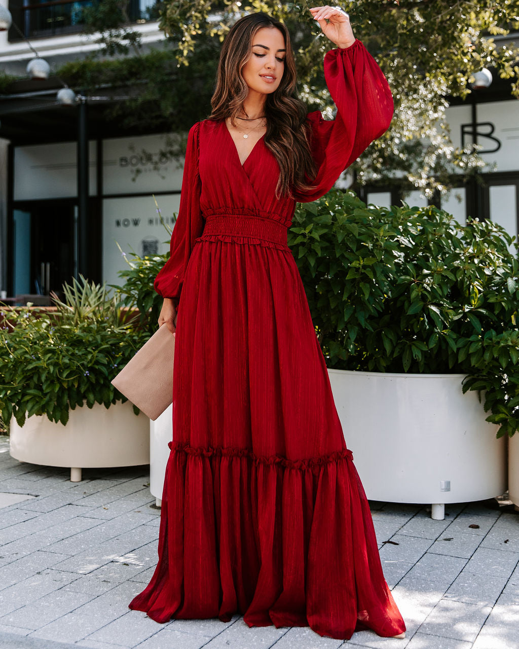 This Thing Called Love Smocked Balloon Sleeve Maxi Dress - Burgundy - Se7enfashion
