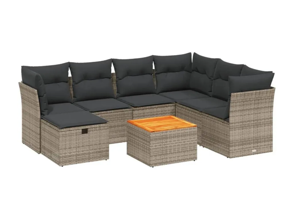 Set de sofás de jardín con ocho piezas y cojines en ratán sintético gris  VJ6203746