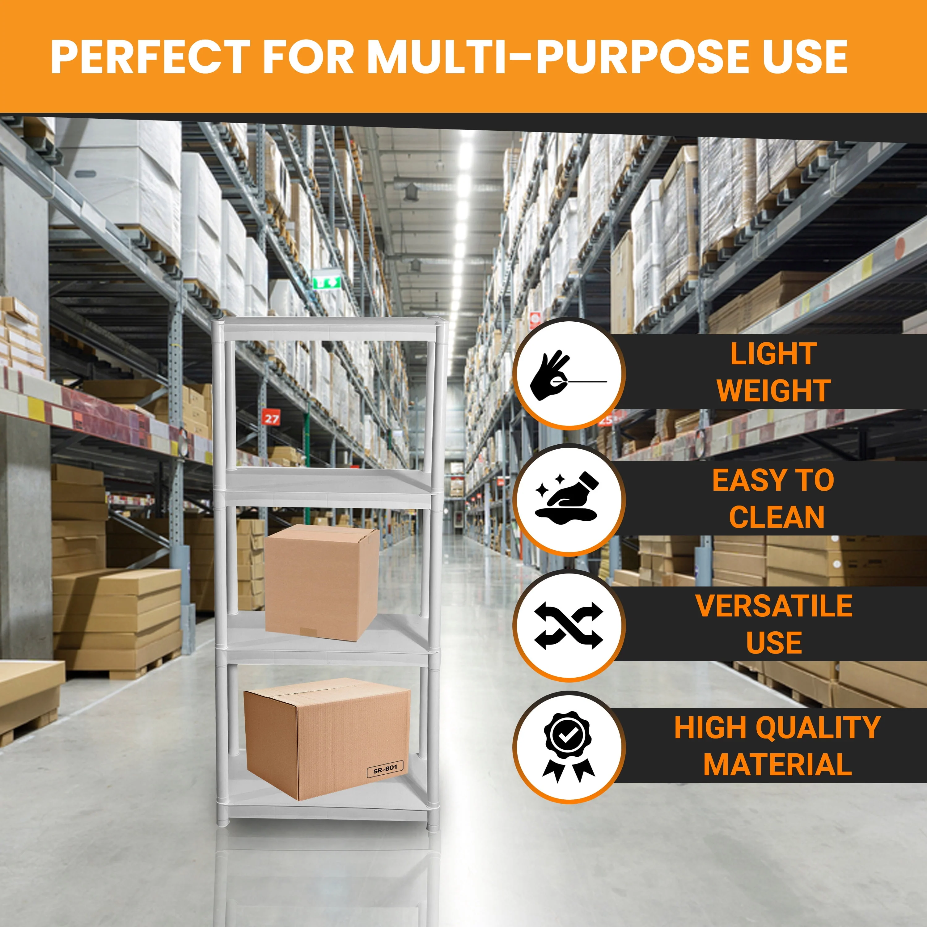 Juggernaut Storage 30"W x 14"D x 57.5"H 4-Shelf Plastic Garage Shelves, White - image 2