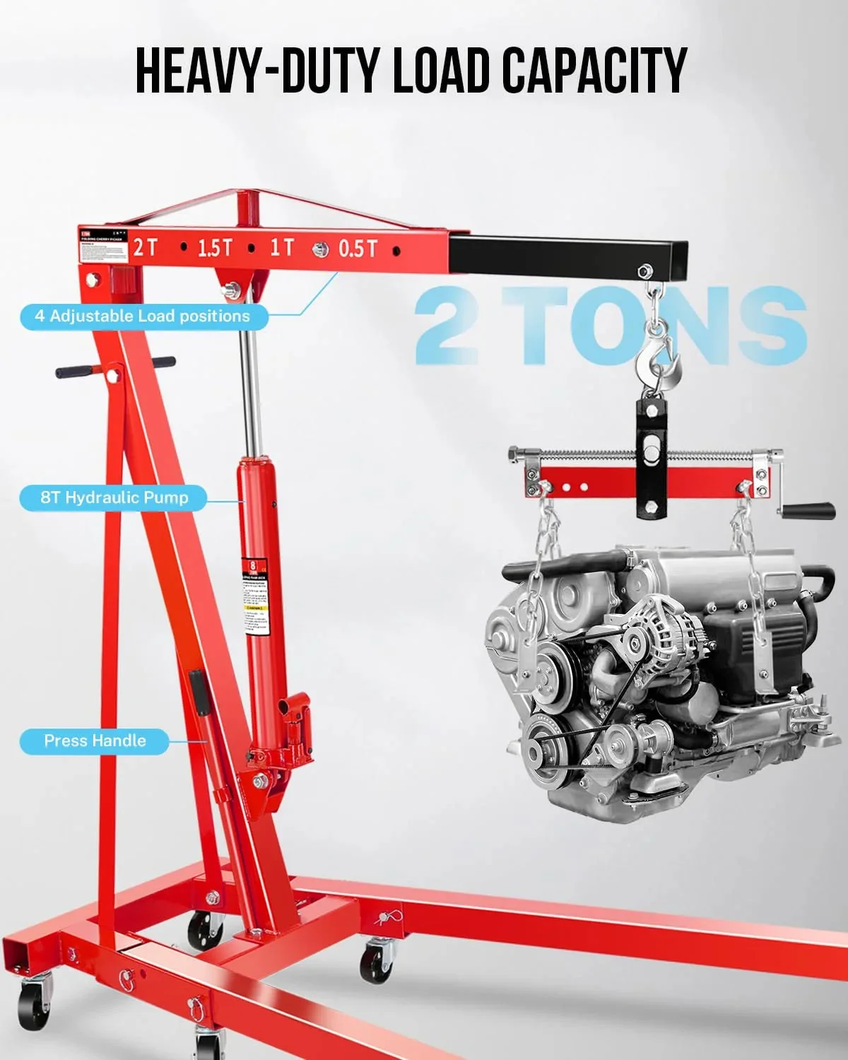 Garvee 2 Ton Hydraulic Folding Shop Crane Engine Hoist With Lever - Image 8 Garvee 2 Ton Hydraulic Folding Shop Crane Engine Hoist With Lever - Image 8