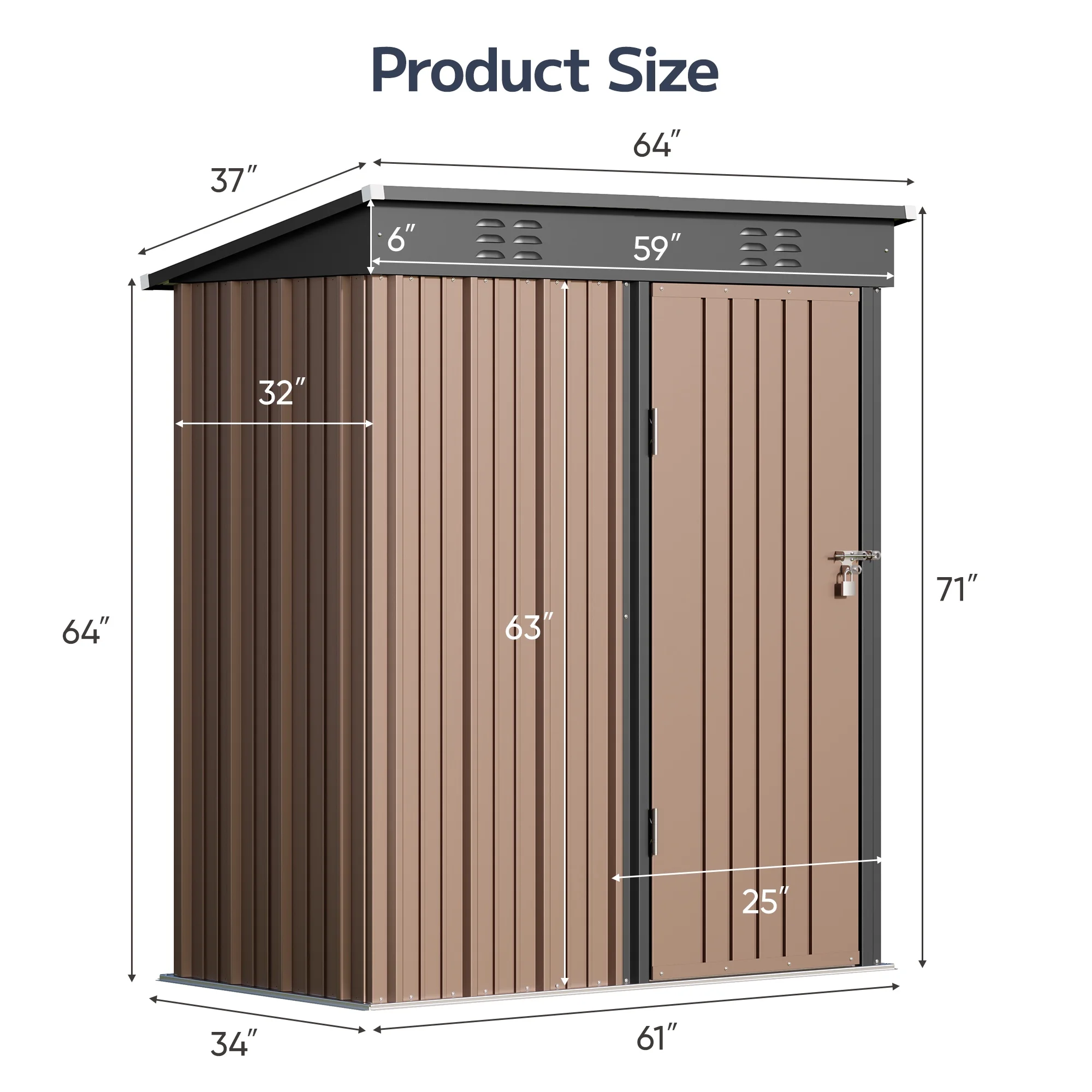 5'x3' Outdoor Storage Shed, Asofer Shed and Outdoor Storage Clearance, Weatherproof Tool Shed, Brown - Image 4