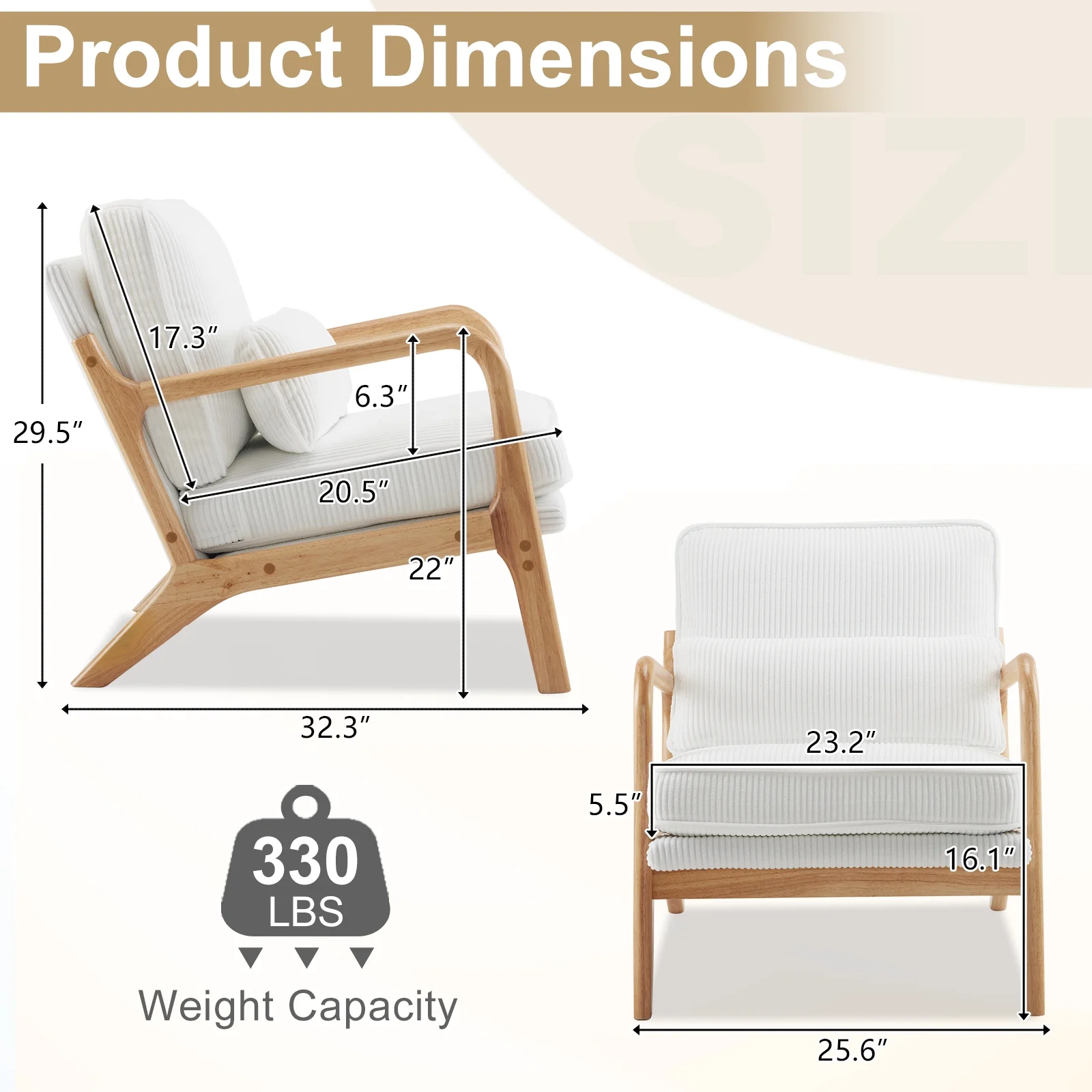 Ktaxon Accent Chair Corduroy Upholstered Armchair, Reading Club Chair with Pillow and Solid Wood Frame for Living Room Bedroom Furniture Off White - Image 149