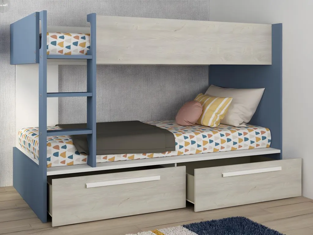 Litera 2x90x200 cm - 2 cajones - Azul natural y blanco Kavehomedeco ZDQY46805