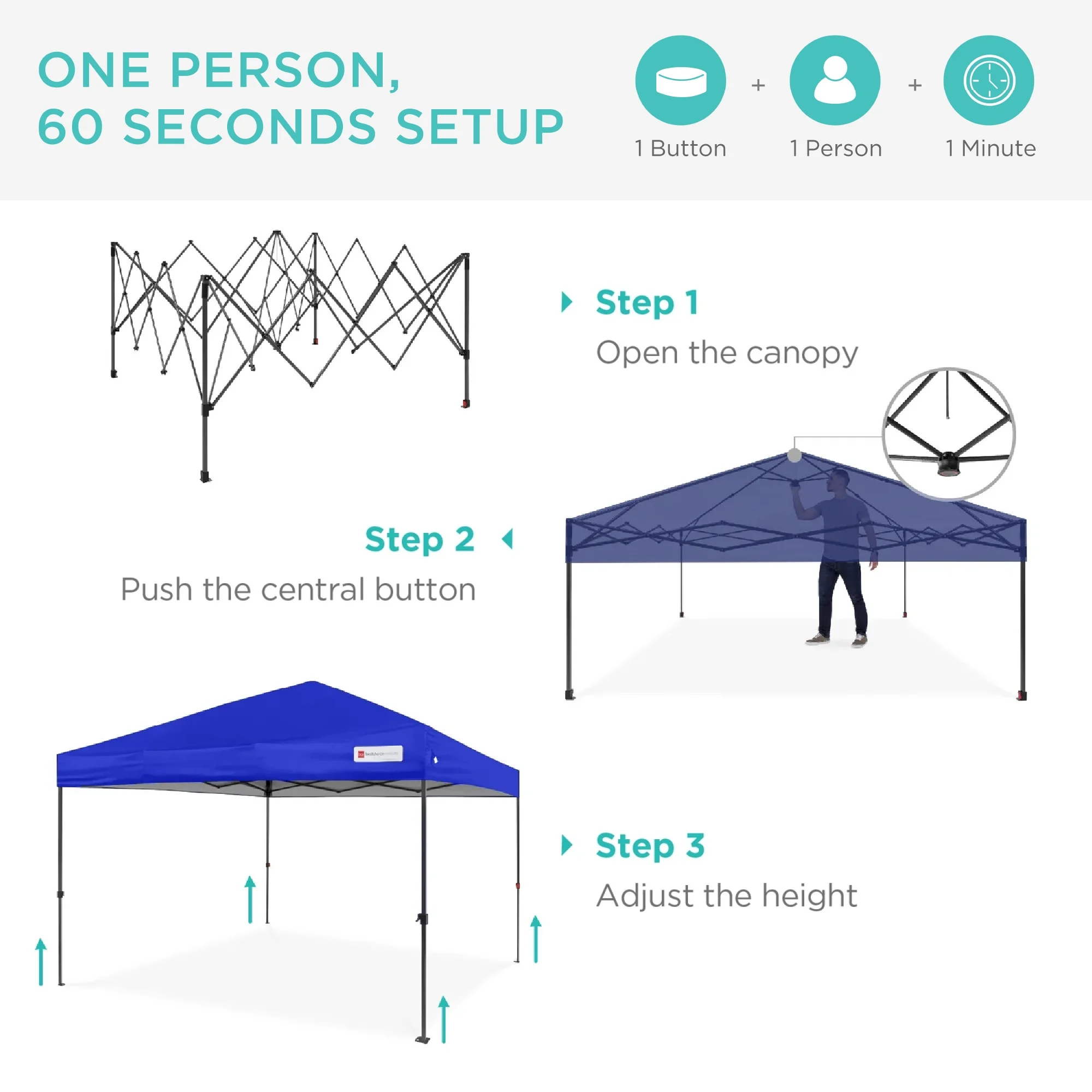 Best Choice Products 10x10ft Easy Setup Pop Up Canopy w/ 1-Button Setup, Wheeled Case, 4 Weight Bags - White - Image 210