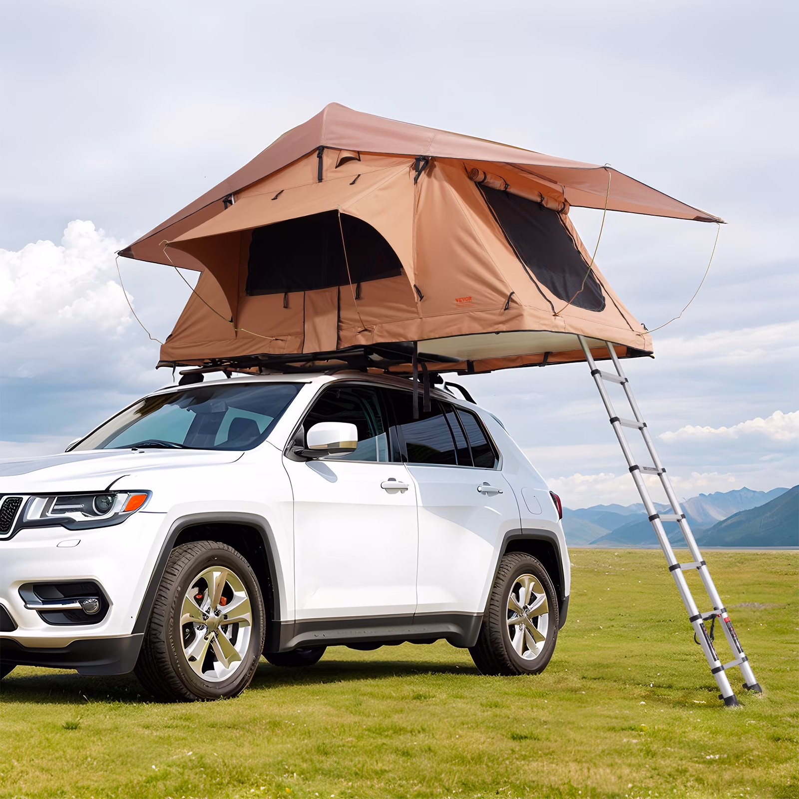 VEVOR Rooftop Tent Hard Shell, Naturnest Rooftop Tent Hardshell for 2-3 Person, Folding Hard Shell Roof Top Tent with Telescopic Ladder Mattress PVC Cover Bag, Waterproof for Jeep SUV Van Truck