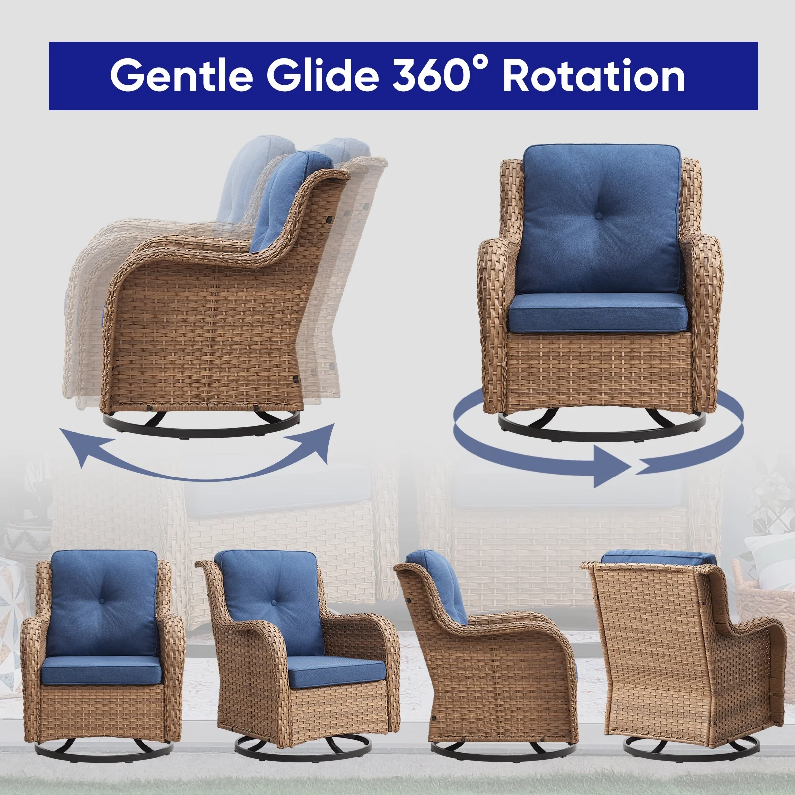 POCASSY 3 Piece Patio Set Outdoor Wicker Glider Rocking and Swivel Chairs with Cushions - Image 29