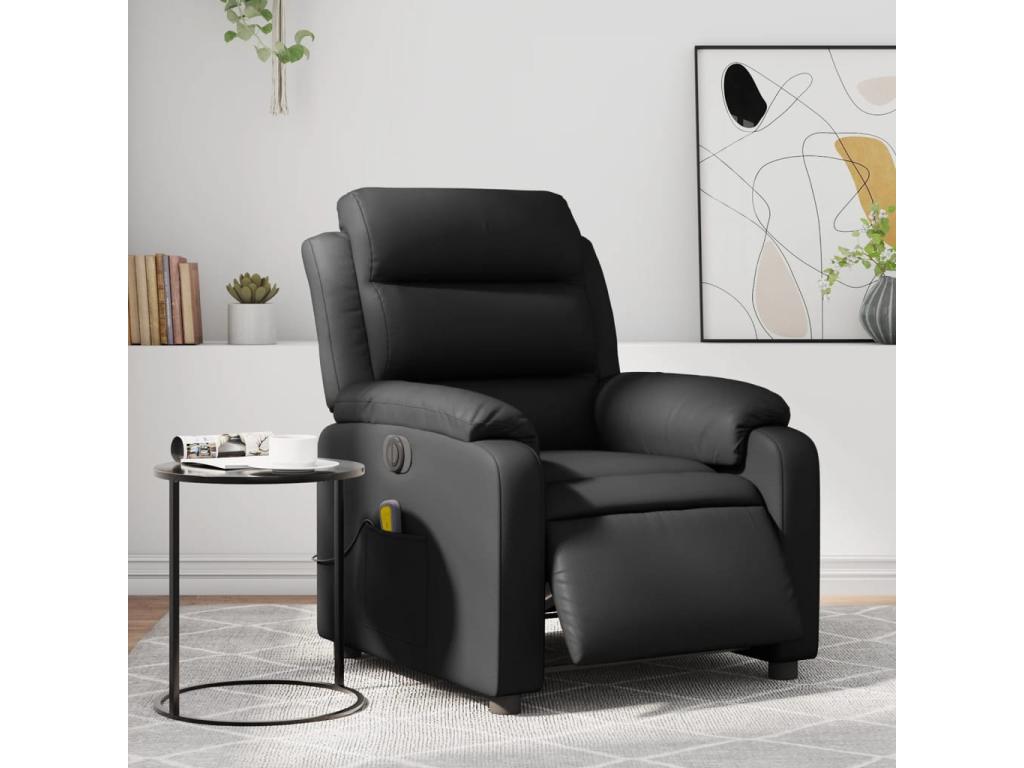 Sillón de masaje reclinable eléctrico cuero sintético negro