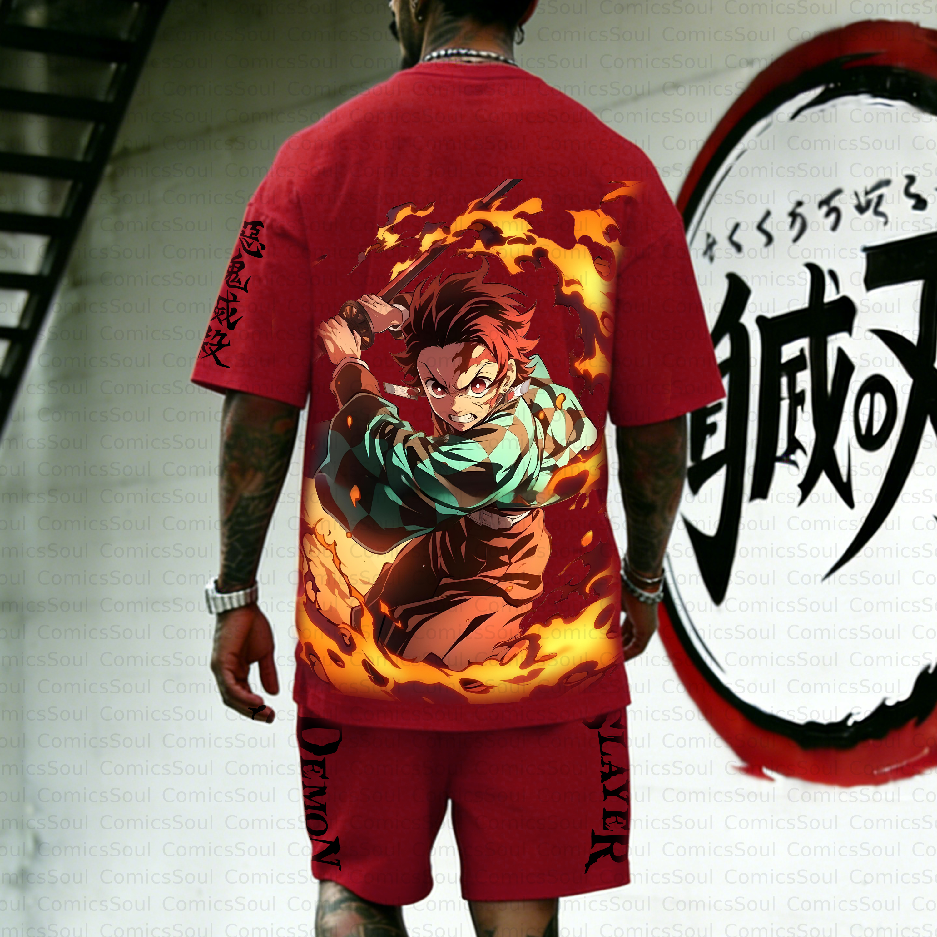 Unisex Anime Inspired Vintage T-shirt& Shorts 2 Pieces Set