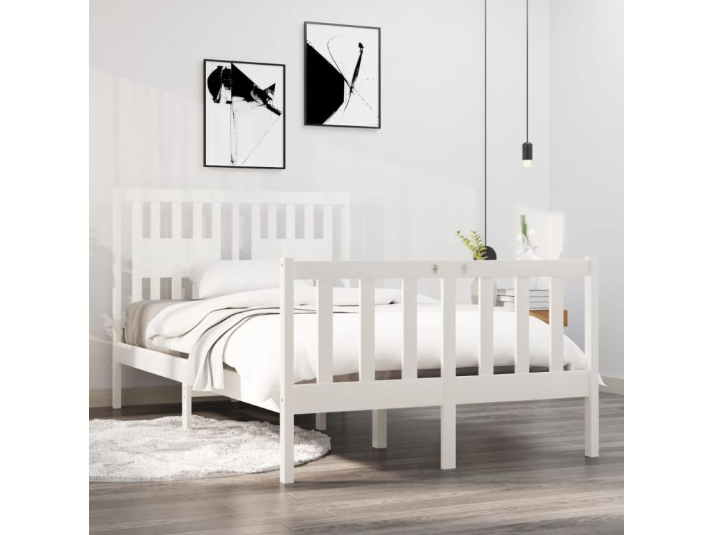 Día y Noche - Día y Noche Estructura de cama doble pequeña madera maciza blanca 120x190cm